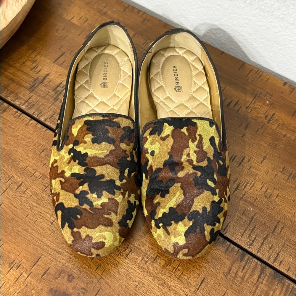 Birdies The Starling loafers in a camo calf hair material